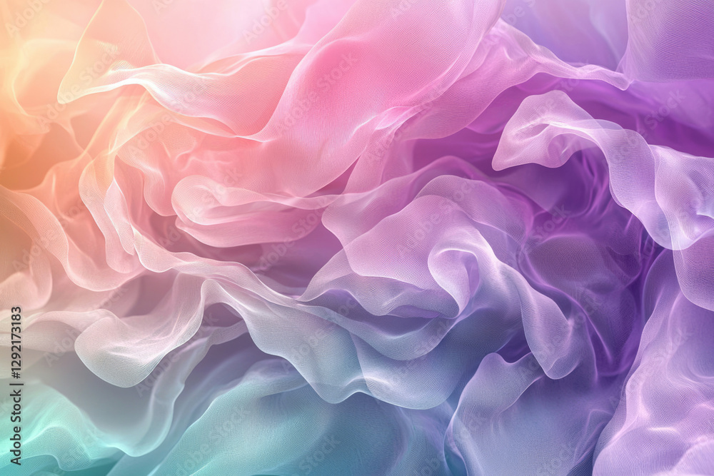 Poster abstract image of pastel-colored fabric, soft waves and folds of sheer chiffon create a dreamy aesth