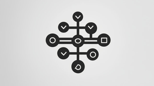 Flowchart icon from Commerce Set. Glyph style: bicolor flat symbol, black and white colors, rounded angles, gray background.