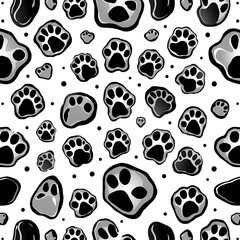 Fototapeta premium Paw Print Pattern: A playful and artistic seamless pattern featuring various stylized paw prints scattered across a surface, creating a fun and whimsical design.