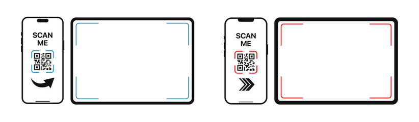 Scan Me QR code blank frame. printable scan Me sticker template for shop payment, website, app, ui. vector illustration on transparent background.	