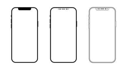 Realistic smartphone icon in flat and outline style with a camera screen, isolated on white. Modern mobile device mockup for apps and presentations. Vector illustration.