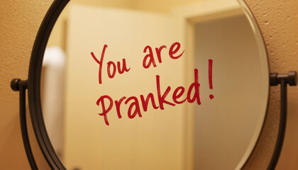 Playful prank message in bathroom mirror, humor and surprise