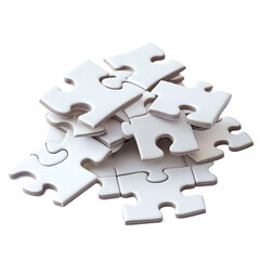 Pile of blank puzzle pieces isolated on a Transparent background for creative projects and activities, Puzzles isolated on PNG background