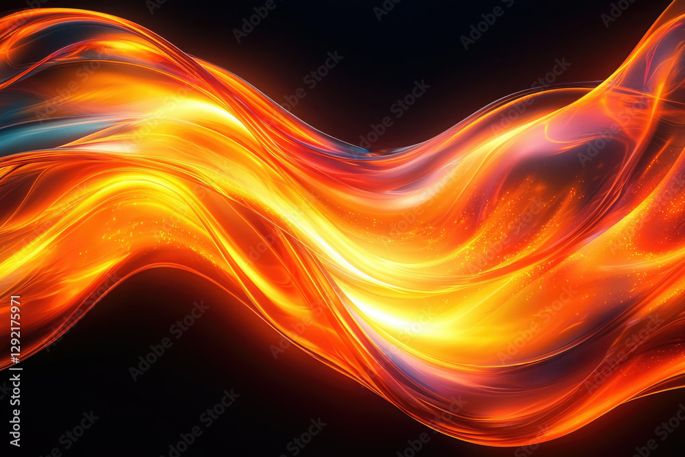 Aufkleber abstract fiery wave, glowing orange and yellow energy flowing dynamically across a dark background.