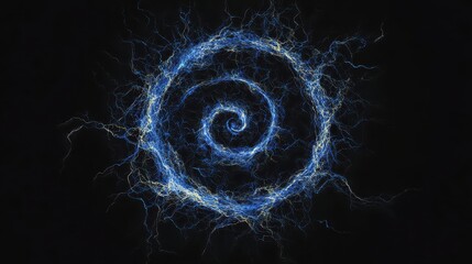 Mystical energy spiral with blue and yellow lightning effect art