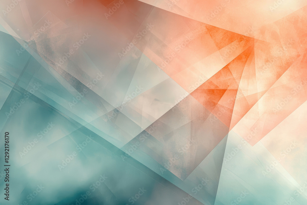 Poster Abstract art featuring overlapping translucent triangles in teal and peach tones, creating a layered, dreamy effect.