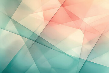 Abstract art featuring overlapping translucent teal, peach, and beige polygons creating a soft, elegant design.