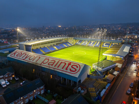 Aerial Image of Boundary Park the home of Oldham Athletic Football Club. 11th Feb 2025.