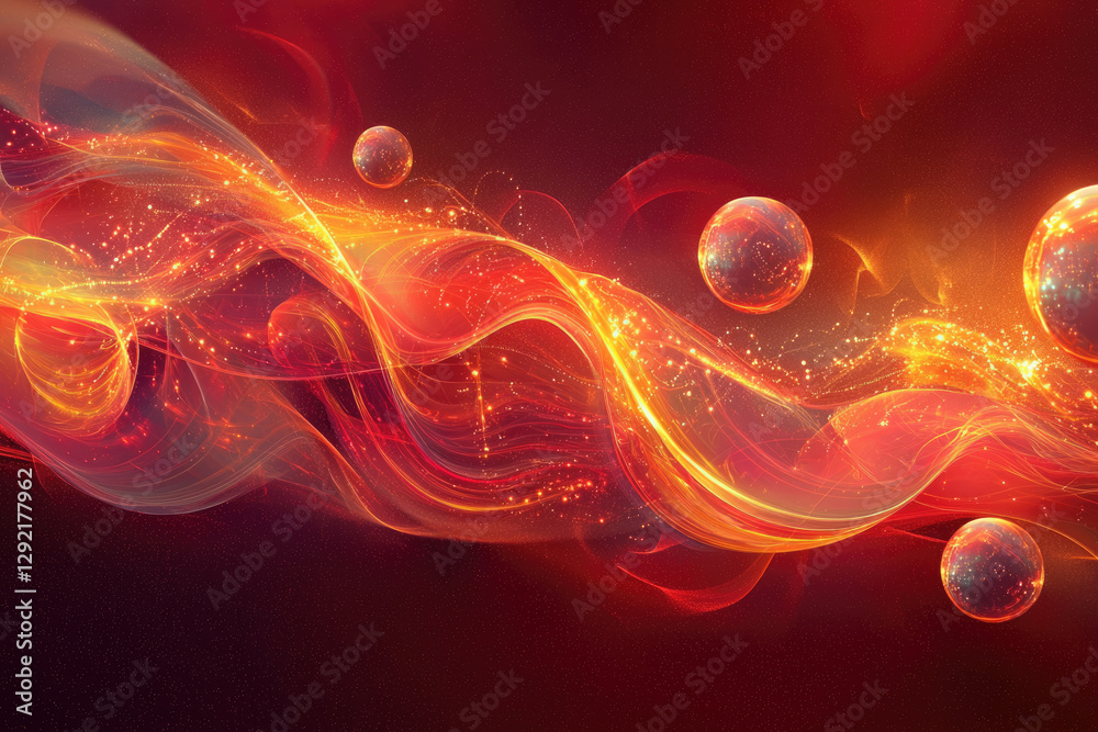Aufkleber abstract fiery waves with glowing orbs, creating a dynamic and energetic visual spectacle.