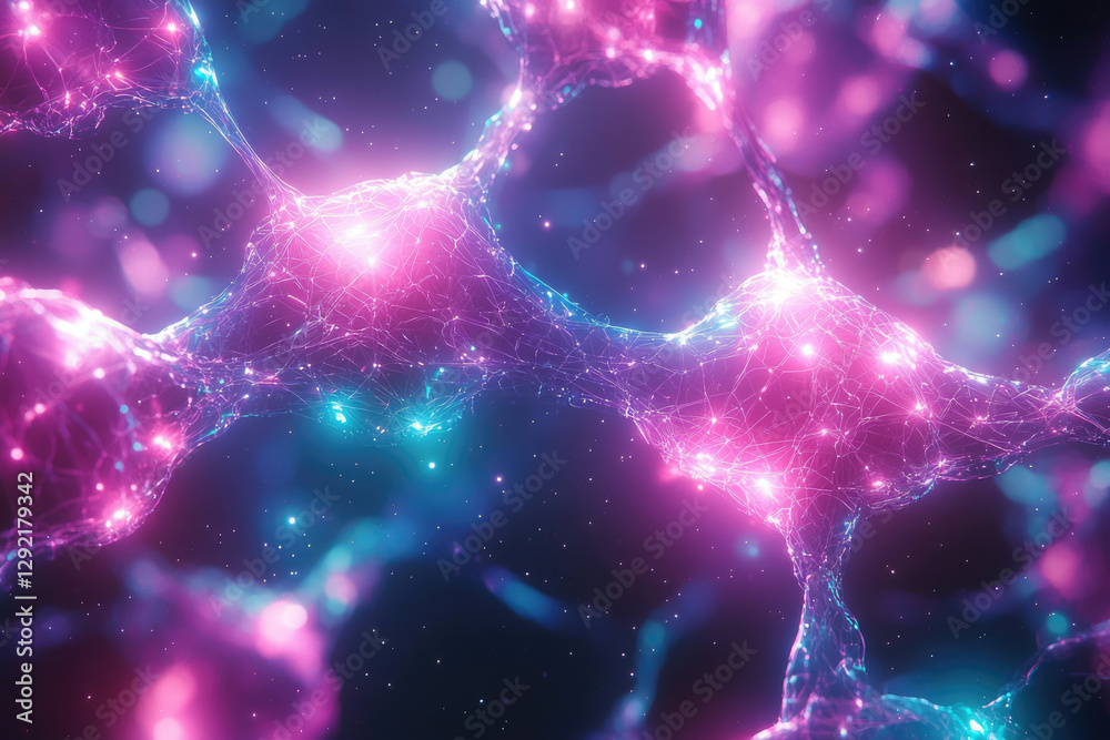 Aufkleber abstract representation of interconnected neurons, glowing in vibrant pink and blue hues, symbolizin