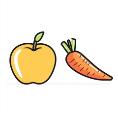 Simple Illustration of Apple and Carrot