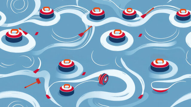 Curling stones glide across a blue textured surface during a competitive match in winter sports. Generative AI