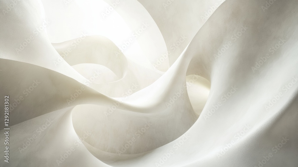 Poster Abstract white fabric flowing in soft curves, creating a serene and elegant atmosphere with gentle light reflections. Generative AI