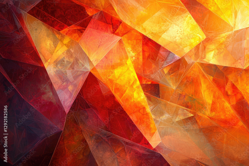 Poster Abstract artwork featuring a vibrant composition of fiery orange and red geometric shapes, creating a dynamic and energetic visual.