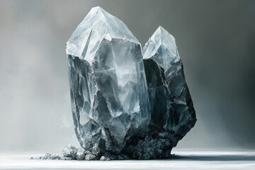 Obraz premium A majestic glacial rock formation, possibly a large crystal, stands alone in a desolate landscape.