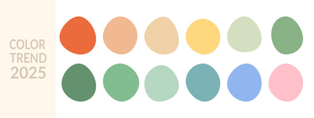 Muted earthy color palette featuring green brown blue beige orange and pastel tone. Modern minimalist design for 2025 2026 trend, for summer and spring wardrobe, presentation, vintage template