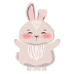 Fluffy rabbit raising its paws, cheerful and adorable, perfect for greeting cards and decorations