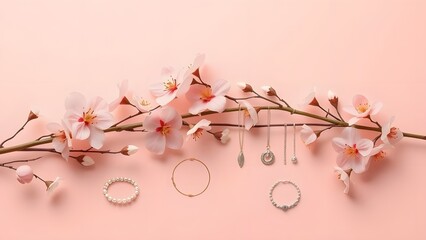 Fototapeta premium Spring Blossoms Elegant Minimalist Jewelry Display with Soft Gradient Background