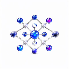 Fototapeta premium A highly detailed 3D rendering of a futuristic molecular structure, featuring interconnected blue and silver spheres connected by metallic rods. 