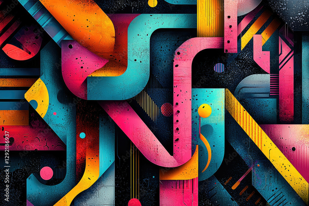 Aufkleber Abstract artwork with vibrant colors and geometric shapes, creating a dynamic and energetic composition.