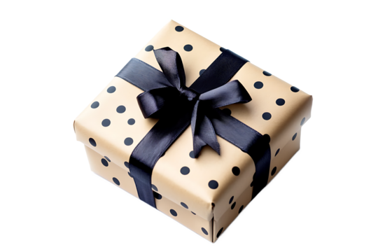 Polka Dot Gift Box with Navy Ribbon