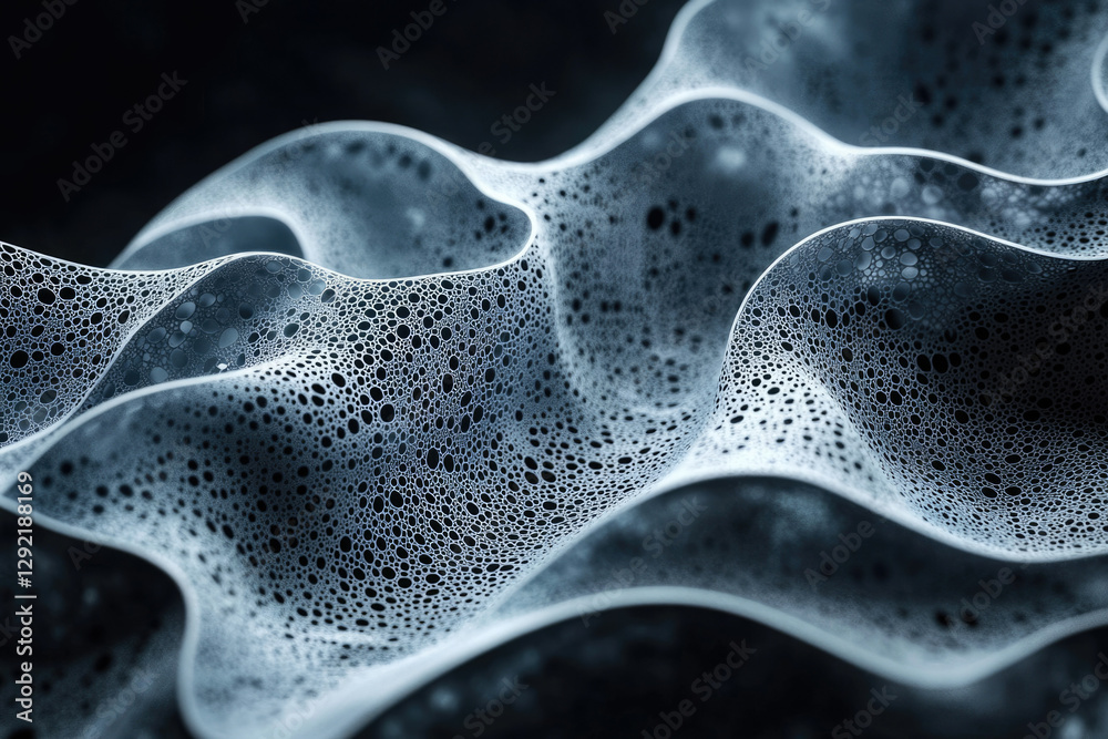 Poster Abstract image of a wavy, bubbly surface with a dark background, resembling foam or a fluid.