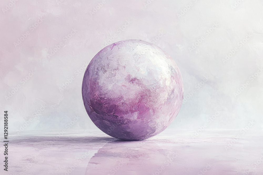 Poster a large, purple sphere rests on a pale, textured surface, creating a serene and minimalist scene.