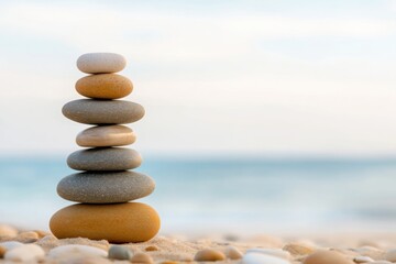 Fototapeta premium Balanced Beach Stones, Serenity Scene