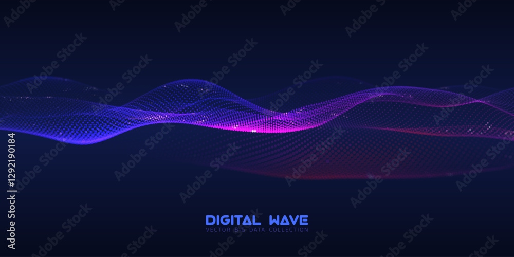 Poster abstract digital audio wave of particles with bokeh. futuristic ai technology. cyber data flow vecto