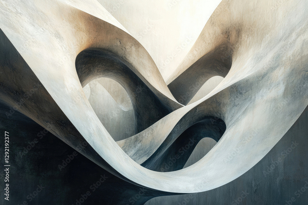 Aufkleber abstract concrete sculpture with flowing, interwoven curves and shadows, creating a sense of depth a