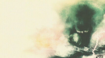 Obraz premium Mysterious phantom apparition with teeth emerging from fog in surreal abstract art
