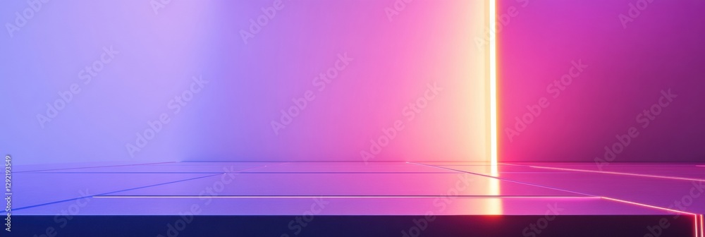 Poster colorful neon lights reflect on a polished surface in a modern art installation during a nighttime e