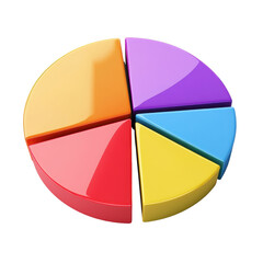 Obraz premium Colorful pie chart on Transparent background displays data distribution in a simple and clear layout, Colorful pie chart on PNG background