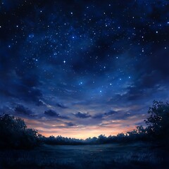 Countryside landscape illuminated by starry night twilight sky high resolution picture