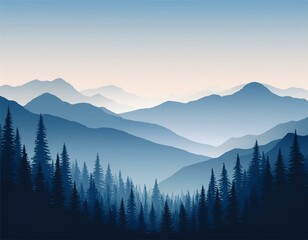 Obraz premium beautiful mountain landscape at sunrise stunning foggy landscape of mountains and forest silhouettes wonderful landscape for printing illustration