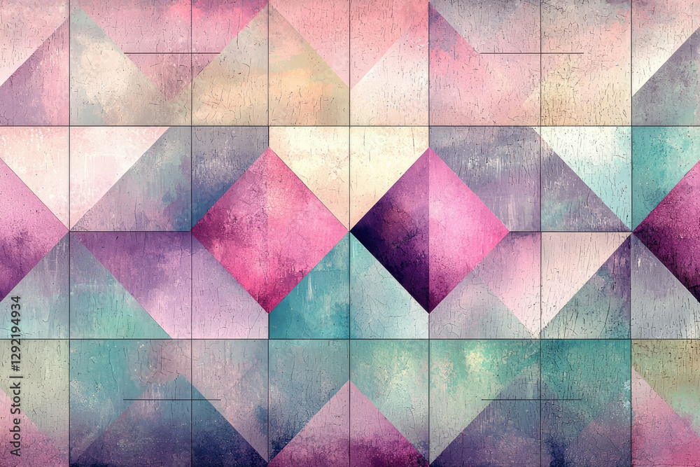 Poster Abstract geometric pattern with pastel colors and a textured surface, creating a vintage feel.