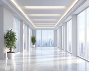 Fototapeta premium Modern Office Corridor City View