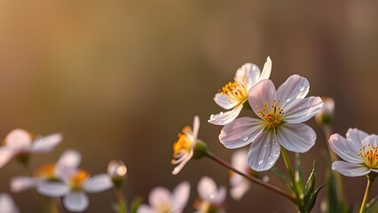 Obraz premium Freshness Unveiled Dew-Kissed Blooms in a Muted Spring Morning Studio Scene