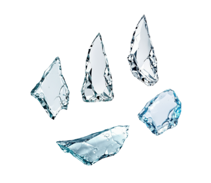 Intricately Shaped Glass Shards Capturing the Beauty of Fragmentation in a Captivating Abstract Composition, Isolated on Transparent and White Background - Powered by Adobe