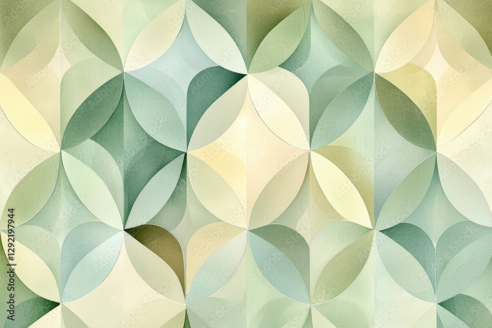 Poster Abstract geometric pattern with overlapping pastel green and beige shapes creating a calming, symmetrical design.