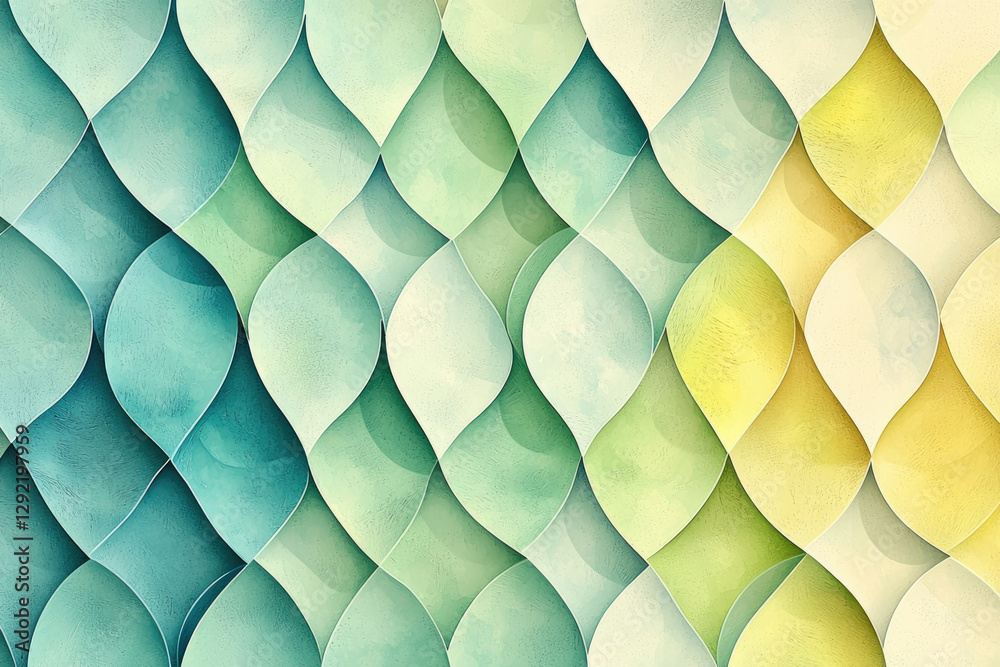 Poster Abstract background with overlapping teardrop shapes in shades of green and yellow.