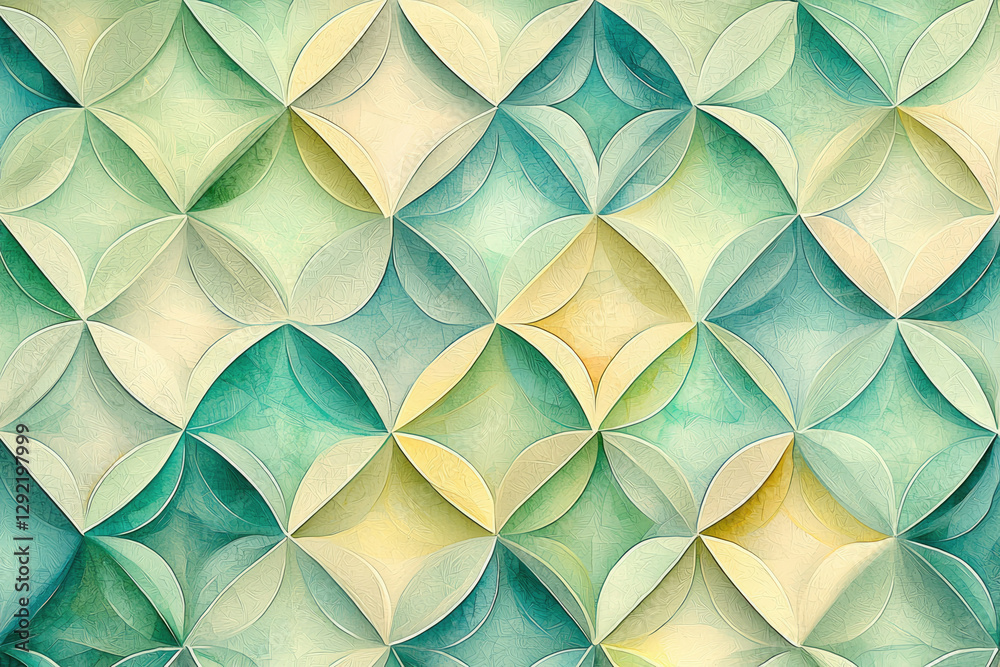 Aufkleber Abstract geometric pattern with overlapping teal and beige shapes creating a repeating design.