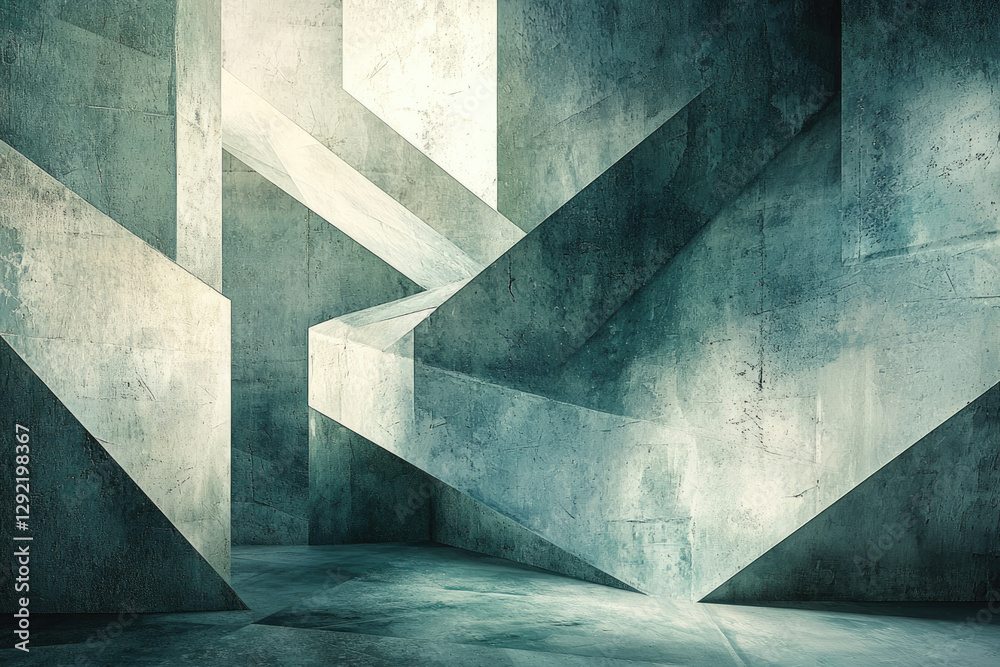 Aufkleber Abstract architectural image featuring intersecting concrete structures, creating a complex geometric design with interplay of light and shadow.