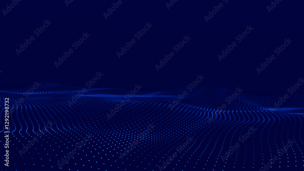 Poster Digital technology background. Dynamic wave of glowing particles. Abstract background. 3d rendering.	