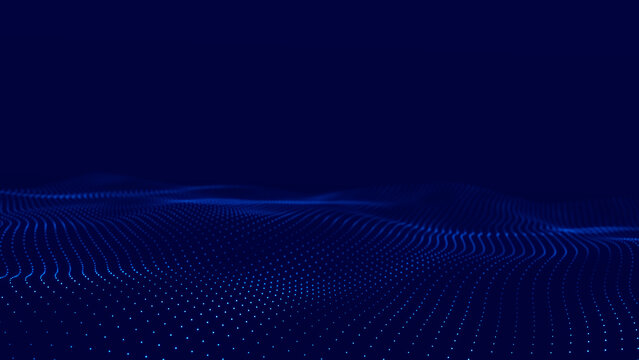 Digital technology background. Dynamic wave of glowing particles. Abstract background. 3d rendering.	
