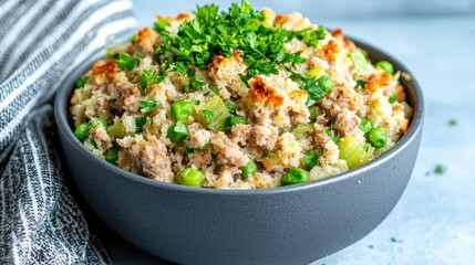Savory Stuffing Dish in Gray Bowl
