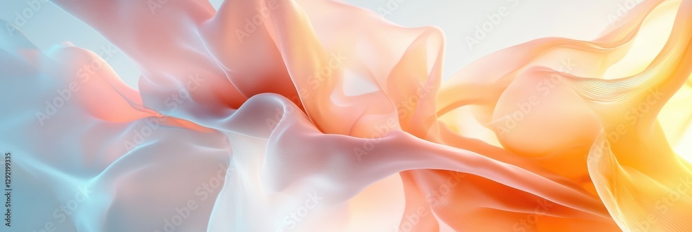 Poster Colorful flowing fabric drapes developing soft textures in gentle light. Generative AI