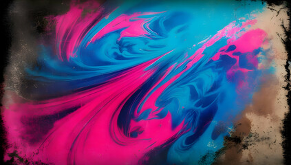 Fototapeta premium Vibrant, electric blue and hot pink hues swirl together on a textured, grainy background, with a organic grungy noise