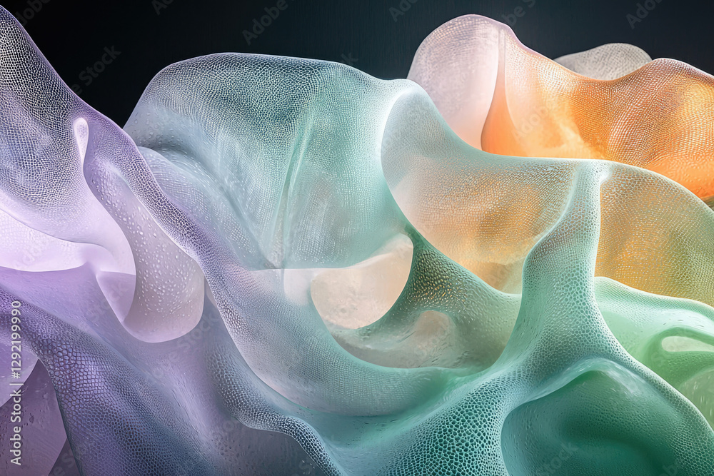 Aufkleber abstract image of flowing, translucent fabric with pastel colors and textured surface.