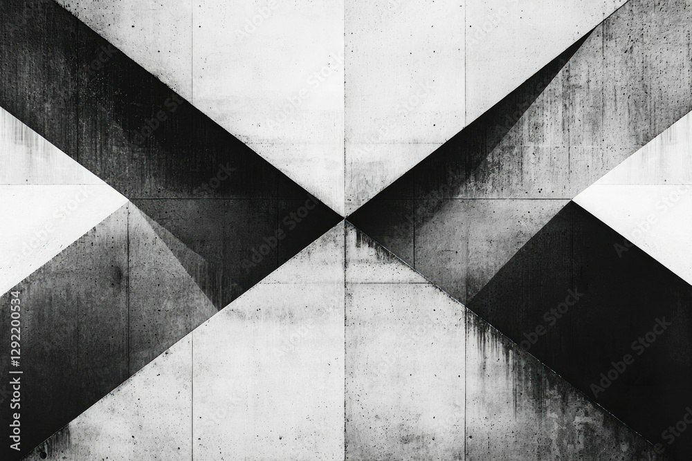 Aufkleber Abstract grayscale image featuring a geometric pattern of intersecting triangles on a textured concrete surface.